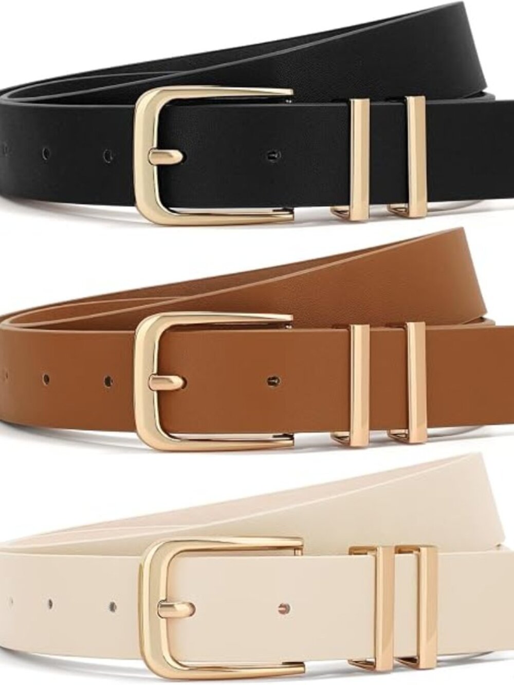 3 Pack Women Belts For Jeans Dresses Pants Ladies Leather Waist Belt with Gold B